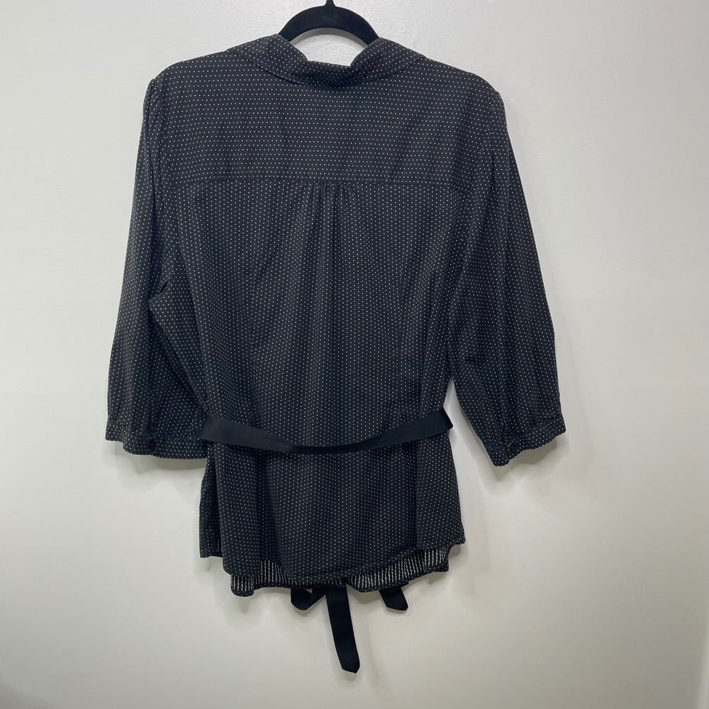 Lane Bryant Polka Dot Shirt Blouse Plus 18/20 Belted 3/4 Sleeve Dark Romantic‎ - Picture 6 of 10